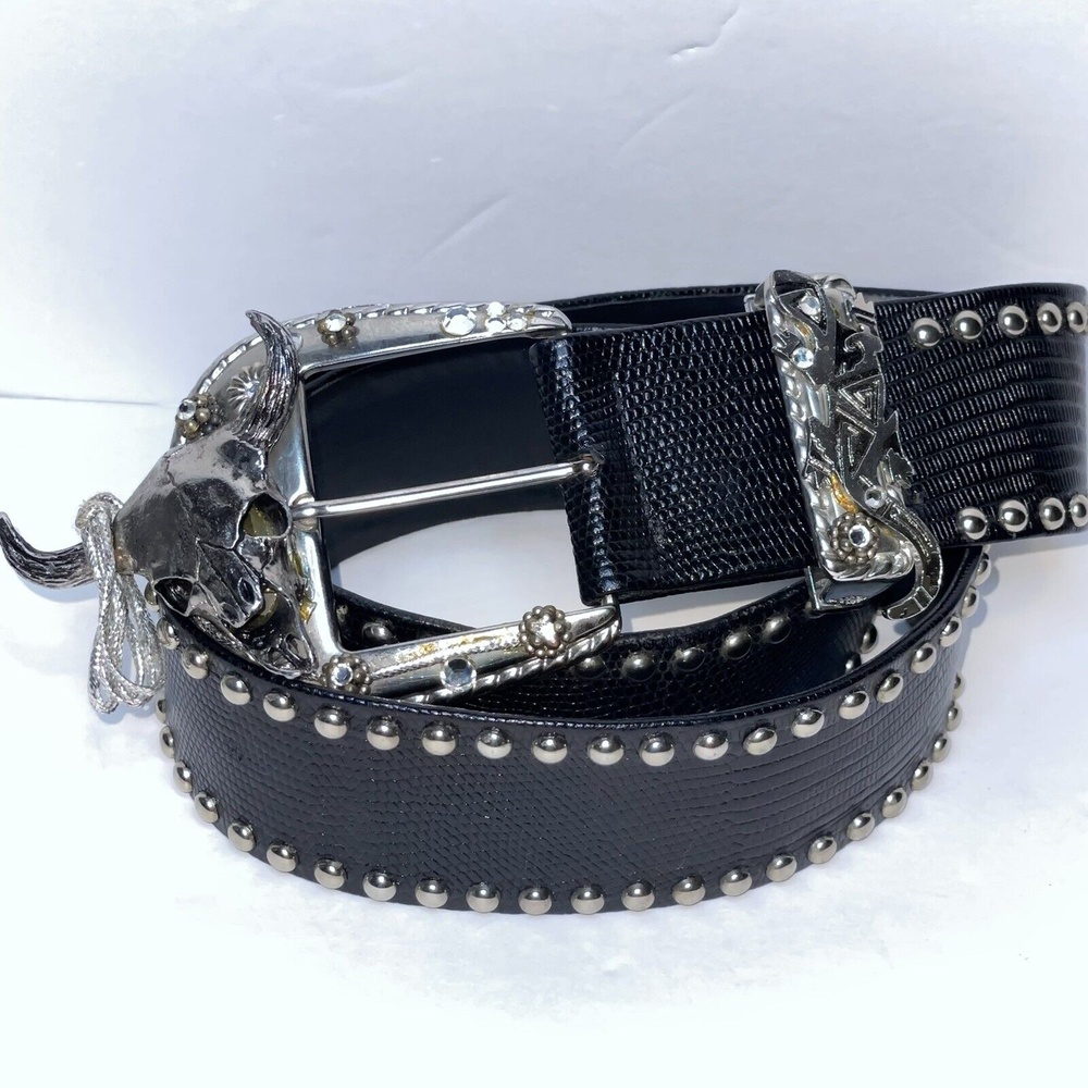 St. Maarten Dallas Revcor Women Metal Skull Steer Cow Lizard Studded Bling Belt